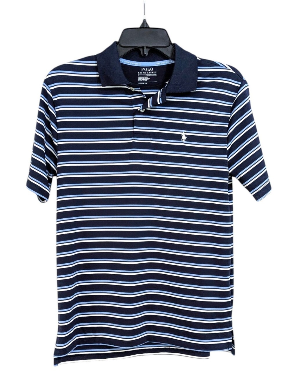 Polo Ralph Lauren Performance Navy Blue Striped Shirt - Size Large Boys 14-16